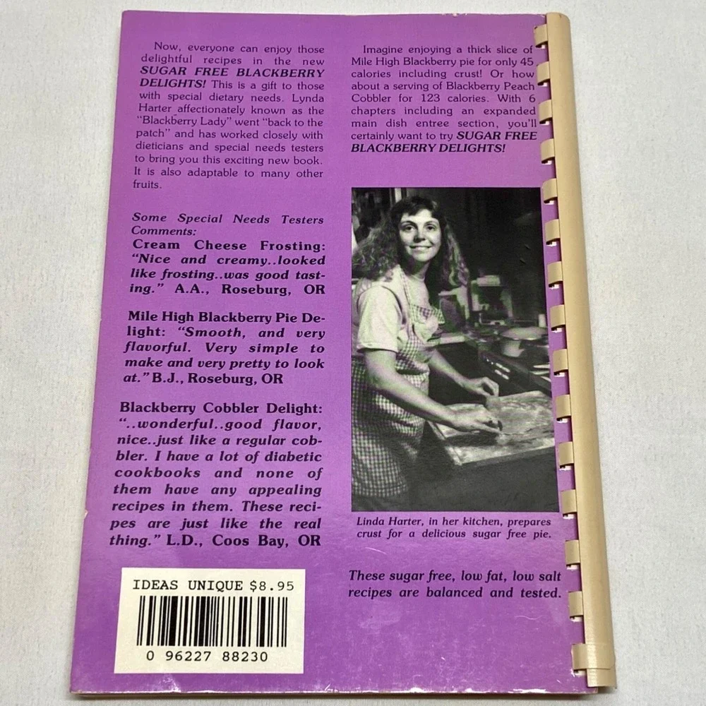 Vintage Sugar Free Blackberry Delights Cookbook‎ Lynda Harter Author Signed 1990